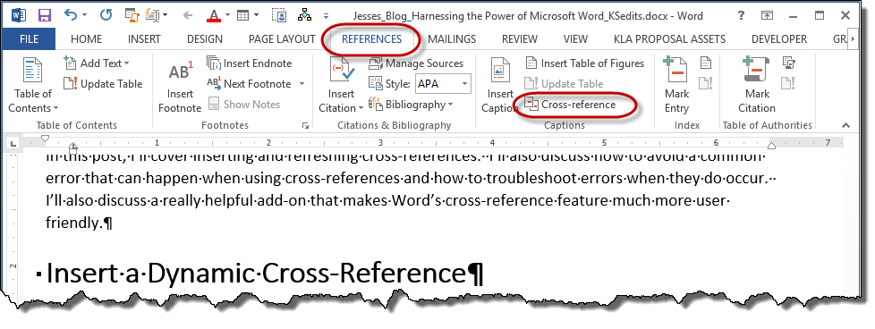 what is cross-reference in word for mac