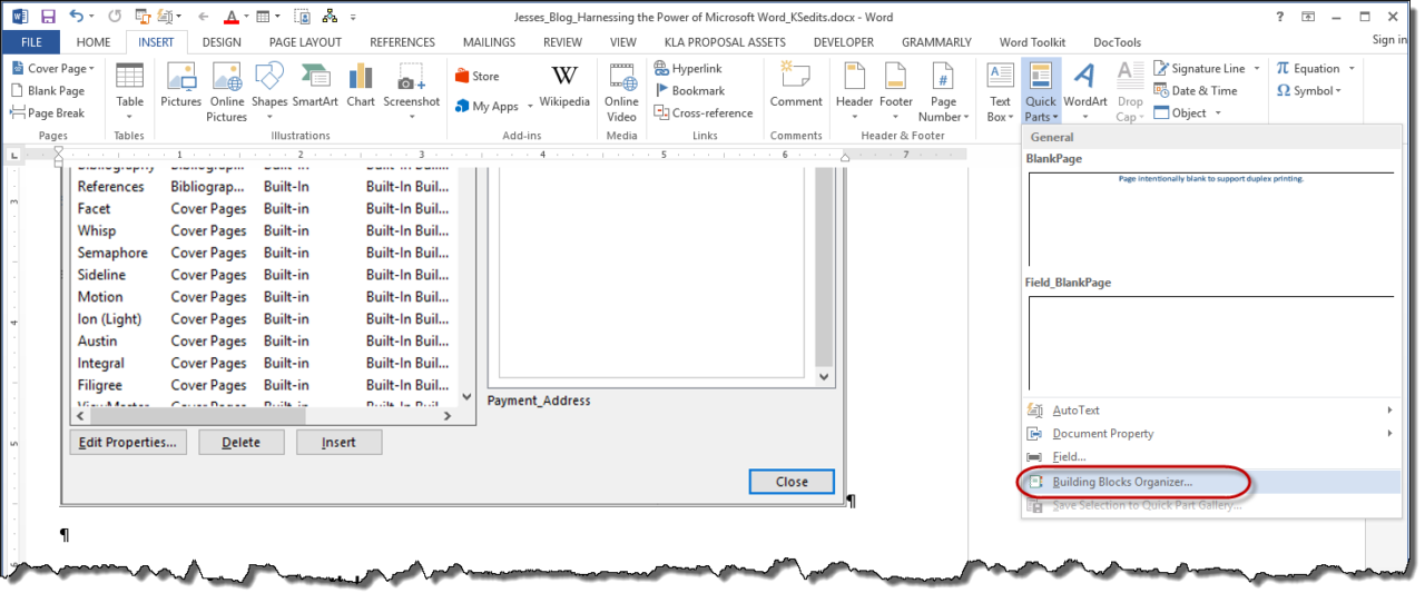 Harnessing the Power of Microsoft Word, Part 7 Using Building Blocks Kunz, Leigh and Associates